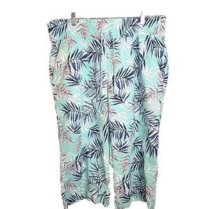 Land 'n Sea Green Tropical Linen Blend Beach Pull On Capri Pants Women's Size XL